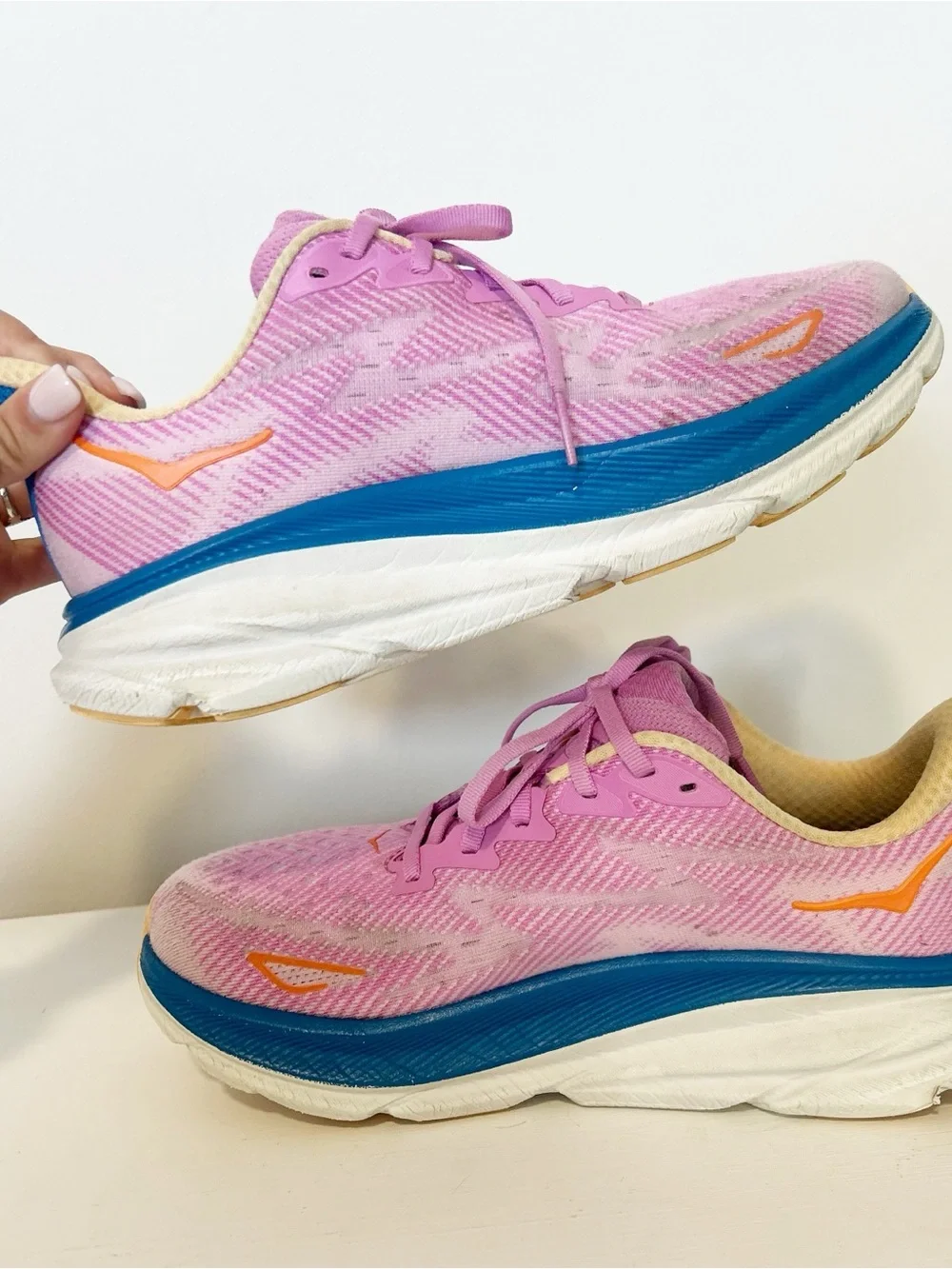 Hoka Clifton 9 Women's Running Shoes Pink and Navy Blue